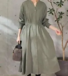 洗える♡ロッソ アーバンリサーチ イージーケアシャツワンピース くすみグリーン