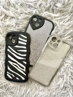 iPhone13ケースセット ゼブラ柄とグリッター