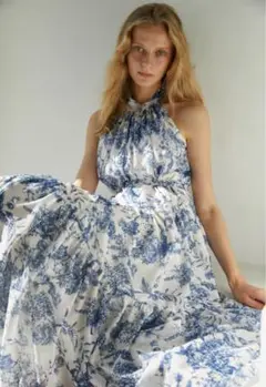 美品　 Estella.k プリントホルターネックティアードドレス