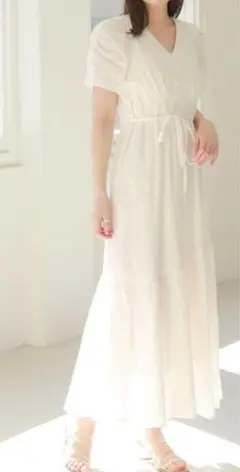 Heather コットンレース裾ティアードワンピース