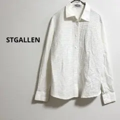 b490【ストガレン】スイス製長袖ボーダーオフィスカジュアルシャツ　フォーマル綿