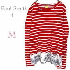 ポールスミス プラス【M】ボーダー花柄Tシャツ 長袖 ロンT 綿100% 日本製
