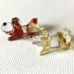 ミニチュア　ガラス細工　ダックスフンド　2点セット