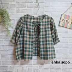 エヘカソポ ブラウス チェック フロントリボン 美品 大人可愛い 薄手 コットン