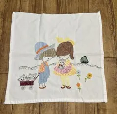 70.s 手刺繍 クロス ハンカチ バンダナ 壁掛け レトロ ハンドメイド