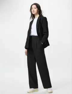 ユニクロ タックワイドパンツ 丈長め 09 ブラック M