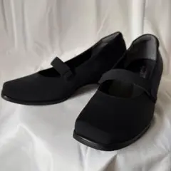 美品 ミスキョウコ ウェッジソール パンプス ゴムストラップ 22.5cm 黒