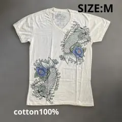 未着用　難あり　和柄デザインTシャツ　M 鯉　Vネック