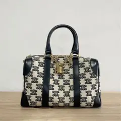 CELINE セリーヌ スモール ボストンバッグ トリオンフ 刺繍入り ブラック