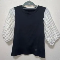 最安値❣️バルーンスリーブ Tシャツ 5分袖　M 黒/白　ポコポコ　トップス