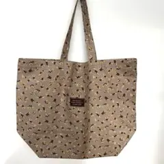 ハンドメイド　エコバッグ　トートバッグ　大きめサイズ　茶色　アライグマ