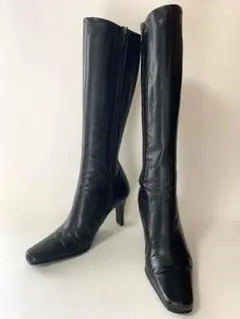 DIANA ダイアナ サイドジップ ロングブーツスクエアトゥ ブラック