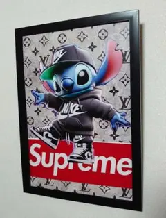 スティッチ　Supreme NIKE ポスターフレーム付き壁掛パロディA4サイズ