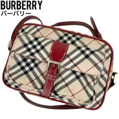 良品 Burberry バーバリー ショルダーバッグ ノバチェック 斜めがけ 赤