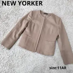 NEW YORKER ニューヨーカー ノーカラージャケット カシミヤ混 Lサイズ