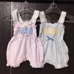 新品未使用 ベビー 刺繍 キャミロンパース ２色セット 80cm ピンク＆ブルー
