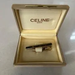 未使用　セリーヌ　CELINE マカダム柄　ネクタイピン　グリーン系ゴールド