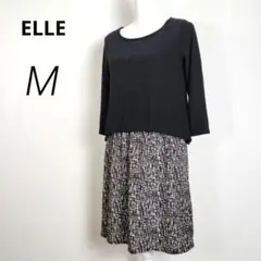 c7004【ELLE】7分袖 2WAY ワンピース M 黒 アンサンブル