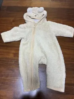 ベージュ クマのフード付き ベビー服50-70