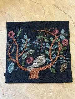 未使用　松尾ミユキ　クッションカバー　45×45cm　バードツリー　ネイビー　鳥