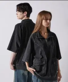 ヴィンテージデザイン半袖ハーフジップTシャツ