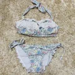 美品＊PEAK&PINE 青小花柄フリルビキニ 9M