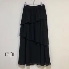 【Ciaopanic】黒フレアーロングスカート3段ギャザーＦサイズ 裏地付