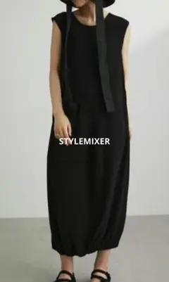 STYLEMIXER アシンメトリーバルーンワンピース ブラック 手洗い可