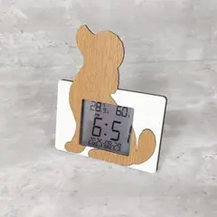 犬のお座りシルエット　トイプードル　レッド　 木製デジタル時計（置き掛け兼用）