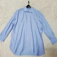 美品 特大 ISAIA メンズシャツ 長袖 ギンガムチェック 水色 2XL相当