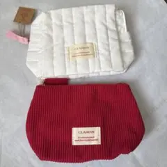 CLARINS ポーチ 2点セット ホワイト レッド