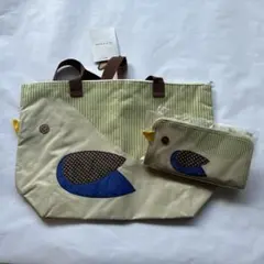 【新品】　【未使用】　鳥デザイン トートバッグ　オーガナイザーポーチ付き