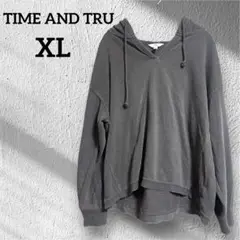 【TIME AND TRU】良品✨️(XL) グレー パーカー フード付き 長袖