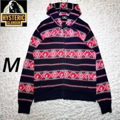 『HYSTERIC GLAMOUR』　ジップアップパーカー　総柄　紺× 赤　M