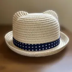 ミキハウス ホットビスケッツ くま耳 ベビー麦わら帽子 48cm