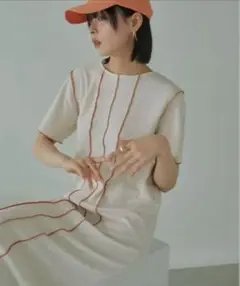 半袖ニットロングワンピース