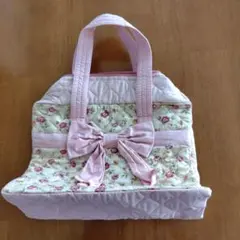 花柄リボン付き手提げバック