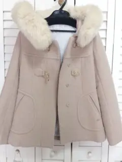 ウィルセレクション ダッフルコート ウール リアルファー フード ピンクベージュ