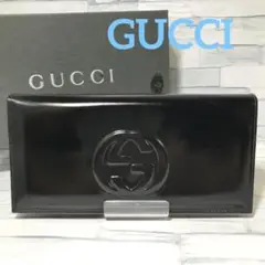 N ⑩ GUCCI グッチ 長財布 財布 エナメル 黒 ブラック