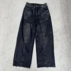 black wide buggy denim 2way