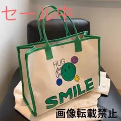 韓国輸入品大容量 厚手帆布 トートバッグ Smile(スマイル) ins風
