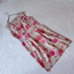 KN0138【アルマアンローズ】ワンピース【40】花柄 バラ柄 ミモレ丈 ピンク
