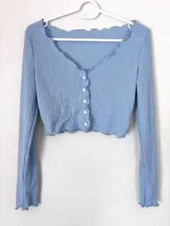 SHEIN 水色リブ編みクロップドカーディガン