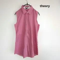 theory セオリーノースリーブシャツ ピンク・ストライプ