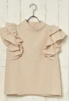 タグ付き新品未使用　ショルダーフリルチェックブラウス