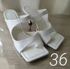 ホワイト♡スクエアトゥトングサンダル 36　♡未使用品♡アシメ ミュール