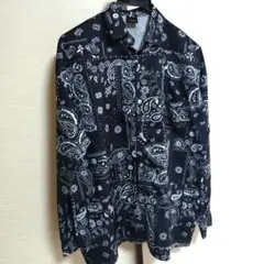 ペイズリー柄 長袖シャツ 2XL 黒/白