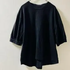 ブラック　コットン　七分袖　Tシャツ　無地　シンプル　カジュアル