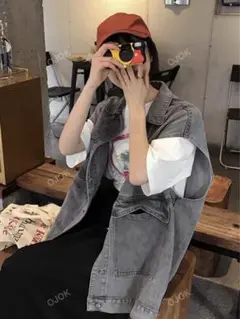 shien デニムベスト グレー