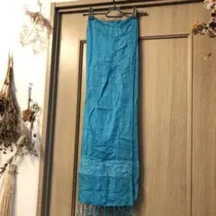ターコイズカラー フリンジ付きストール